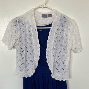 White Open-Knit Women's Short-Sleeve Sweater/Shrug